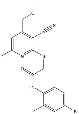 N-(4-bromo-2-methylphenyl)-2-{[3-cyano-4-(methoxymethyl)-6-methyl-2-pyridinyl]sulfanyl}acetamide Struktur