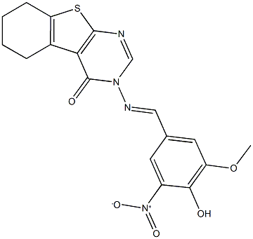 3-({4-hydroxy-3-nitro-5-methoxybenzylidene}amino)-5,6,7,8-tetrahydro[1]benzothieno[2,3-d]pyrimidin-4(3H)-one Structure