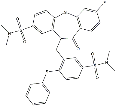 11-[5-[(dimethylamino)sulfonyl]-2-(phenylsulfanyl)benzyl]-7-fluoro-N,N-dimethyl-10-oxo-10,11-dihydrodibenzo[b,f]thiepine-2-sulfonamide Structure