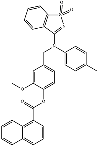 4-{[(1,1-dioxido-1,2-benzisothiazol-3-yl)-4-methylanilino]methyl}-2-methoxyphenyl 1-naphthoate|