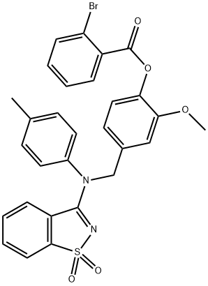 4-{[(1,1-dioxido-1,2-benzisothiazol-3-yl)-4-methylanilino]methyl}-2-methoxyphenyl 2-bromobenzoate Structure