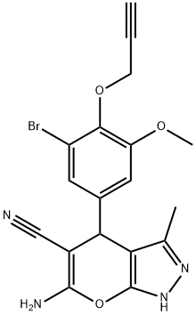 6-amino-4-[3-bromo-5-methoxy-4-(2-propynyloxy)phenyl]-3-methyl-1,4-dihydropyrano[2,3-c]pyrazole-5-carbonitrile Structure