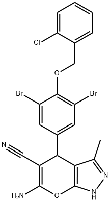 6-amino-4-{3,5-dibromo-4-[(2-chlorobenzyl)oxy]phenyl}-3-methyl-1,4-dihydropyrano[2,3-c]pyrazole-5-carbonitrile|