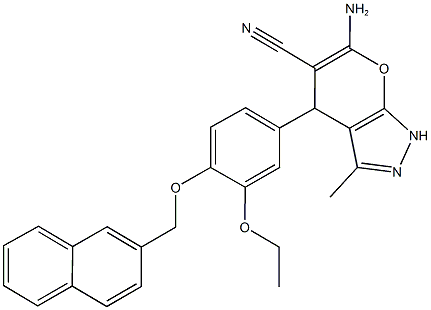 6-amino-4-[3-ethoxy-4-(2-naphthylmethoxy)phenyl]-3-methyl-1,4-dihydropyrano[2,3-c]pyrazole-5-carbonitrile Structure