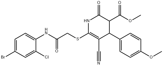 methyl 6-{[2-(4-bromo-2-chloroanilino)-2-oxoethyl]sulfanyl}-5-cyano-4-(4-methoxyphenyl)-2-oxo-1,2,3,4-tetrahydro-3-pyridinecarboxylate 化学構造式