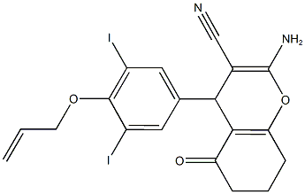 4-[4-(allyloxy)-3,5-diiodophenyl]-2-amino-5-oxo-5,6,7,8-tetrahydro-4H-chromene-3-carbonitrile 化学構造式