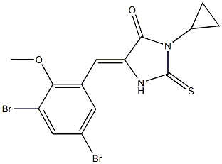 3-cyclopropyl-5-(3,5-dibromo-2-methoxybenzylidene)-2-thioxo-4-imidazolidinone Struktur