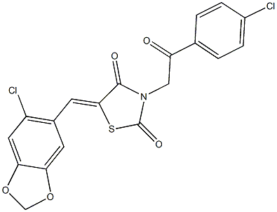 5-[(6-chloro-1,3-benzodioxol-5-yl)methylene]-3-[2-(4-chlorophenyl)-2-oxoethyl]-1,3-thiazolidine-2,4-dione 结构式