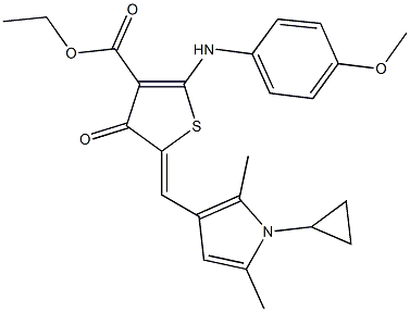 ethyl 5-[(1-cyclopropyl-2,5-dimethyl-1H-pyrrol-3-yl)methylene]-2-(4-methoxyanilino)-4-oxo-4,5-dihydro-3-thiophenecarboxylate,663208-63-7,结构式