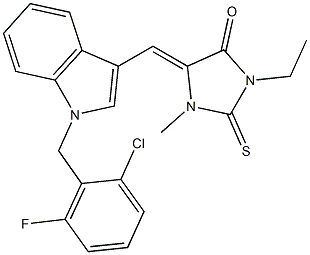 5-{[1-(2-chloro-6-fluorobenzyl)-1H-indol-3-yl]methylene}-3-ethyl-1-methyl-2-thioxo-4-imidazolidinone 结构式