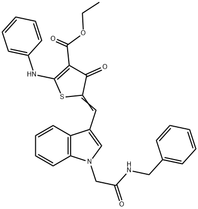 ethyl 2-anilino-5-({1-[2-(benzylamino)-2-oxoethyl]-1H-indol-3-yl}methylene)-4-oxo-4,5-dihydro-3-thiophenecarboxylate Structure