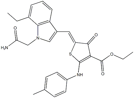 ethyl 5-{[1-(2-amino-2-oxoethyl)-7-ethyl-1H-indol-3-yl]methylene}-4-oxo-2-(4-toluidino)-4,5-dihydro-3-thiophenecarboxylate,663210-36-4,结构式