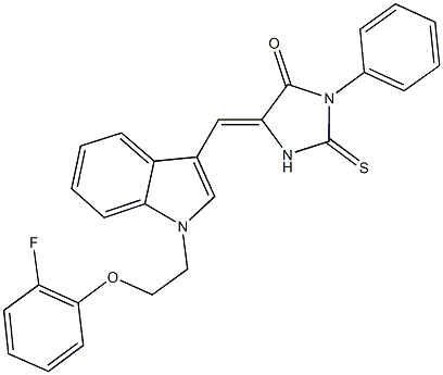 5-({1-[2-(2-fluorophenoxy)ethyl]-1H-indol-3-yl}methylene)-3-phenyl-2-thioxo-4-imidazolidinone Structure