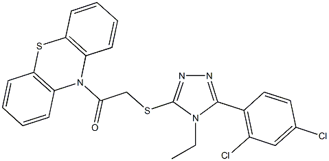 10-({[5-(2,4-dichlorophenyl)-4-ethyl-4H-1,2,4-triazol-3-yl]sulfanyl}acetyl)-10H-phenothiazine 化学構造式