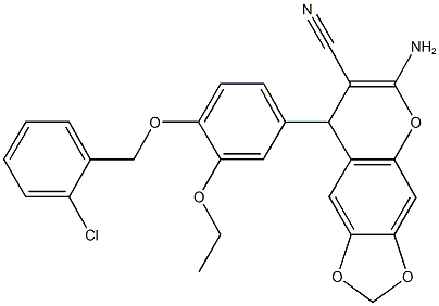 6-amino-8-{4-[(2-chlorobenzyl)oxy]-3-ethoxyphenyl}-8H-[1,3]dioxolo[4,5-g]chromene-7-carbonitrile 结构式