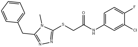 2-[(5-benzyl-4-methyl-4H-1,2,4-triazol-3-yl)sulfanyl]-N-(3-chloro-4-fluorophenyl)acetamide,663214-04-8,结构式