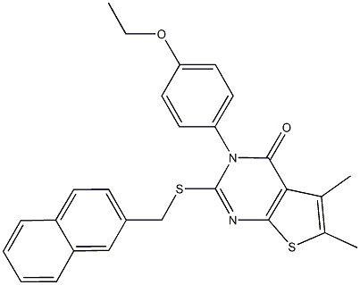 3-(4-ethoxyphenyl)-5,6-dimethyl-2-[(2-naphthylmethyl)sulfanyl]thieno[2,3-d]pyrimidin-4(3H)-one Struktur