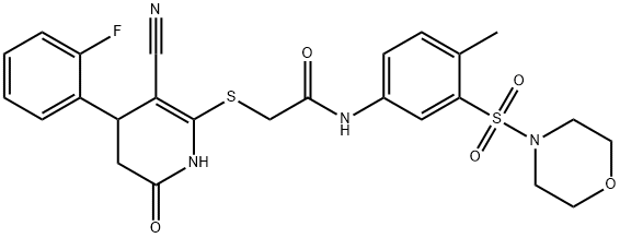 2-{[3-cyano-4-(2-fluorophenyl)-6-oxo-1,4,5,6-tetrahydro-2-pyridinyl]sulfanyl}-N-[4-methyl-3-(4-morpholinylsulfonyl)phenyl]acetamide,663217-78-5,结构式