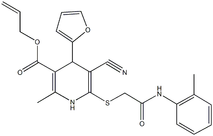 allyl 5-cyano-4-(2-furyl)-2-methyl-6-{[2-oxo-2-(2-toluidino)ethyl]sulfanyl}-1,4-dihydro-3-pyridinecarboxylate,663217-81-0,结构式