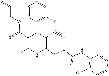 allyl 6-{[2-(2-chloroanilino)-2-oxoethyl]sulfanyl}-5-cyano-4-(2-fluorophenyl)-2-methyl-1,4-dihydro-3-pyridinecarboxylate,663217-84-3,结构式