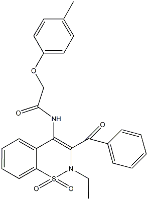 N-(3-benzoyl-2-ethyl-1,1-dioxido-2H-1,2-benzothiazin-4-yl)-2-(4-methylphenoxy)acetamide Struktur