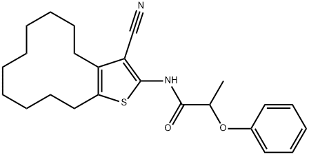 N-(3-cyano-4,5,6,7,8,9,10,11,12,13-decahydrocyclododeca[b]thien-2-yl)-2-phenoxypropanamide Struktur