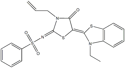 N-[3-allyl-5-(3-ethyl-1,3-benzothiazol-2(3H)-ylidene)-4-oxo-1,3-thiazolidin-2-ylidene]benzenesulfonamide Struktur