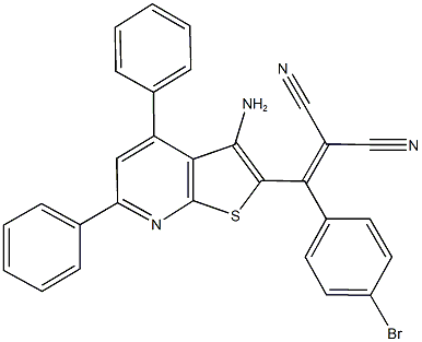 2-[(3-amino-4,6-diphenylthieno[2,3-b]pyridin-2-yl)(4-bromophenyl)methylene]malononitrile Structure