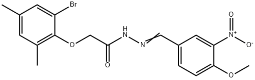 2-(2-bromo-4,6-dimethylphenoxy)-N'-{3-nitro-4-methoxybenzylidene}acetohydrazide Structure