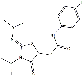 N-(4-iodophenyl)-2-[3-isopropyl-2-(isopropylimino)-4-oxo-1,3-thiazolidin-5-yl]acetamide,663945-07-1,结构式