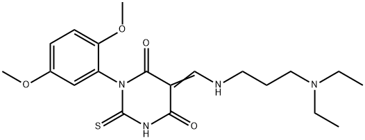 5-({[3-(diethylamino)propyl]amino}methylene)-1-(2,5-dimethoxyphenyl)-2-thioxodihydro-4,6(1H,5H)-pyrimidinedione,663945-44-6,结构式