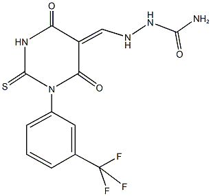 2-[(4,6-dioxo-2-thioxo-1-[3-(trifluoromethyl)phenyl]tetrahydro-5(2H)-pyrimidinylidene)methyl]hydrazinecarboxamide,663945-47-9,结构式