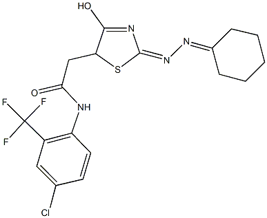 N-[4-chloro-2-(trifluoromethyl)phenyl]-2-[2-(cyclohexylidenehydrazono)-4-hydroxy-2,5-dihydro-1,3-thiazol-5-yl]acetamide|