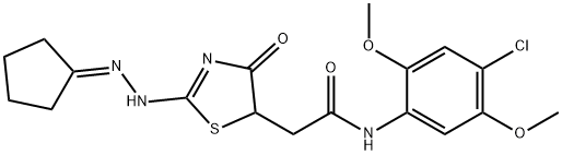 N-(4-chloro-2,5-dimethoxyphenyl)-2-[2-(cyclopentylidenehydrazono)-4-hydroxy-2,5-dihydro-1,3-thiazol-5-yl]acetamide,663945-75-3,结构式