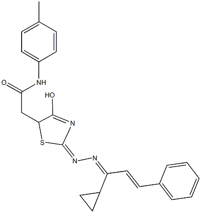 2-{2-[(1-cyclopropyl-3-phenyl-2-propenylidene)hydrazono]-4-hydroxy-2,5-dihydro-1,3-thiazol-5-yl}-N-(4-methylphenyl)acetamide 化学構造式