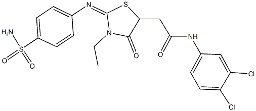 2-(2-{[4-(aminosulfonyl)phenyl]imino}-3-ethyl-4-oxo-1,3-thiazolidin-5-yl)-N-(3,4-dichlorophenyl)acetamide,663945-95-7,结构式