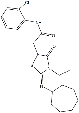 663945-99-1 N-(2-chlorophenyl)-2-[2-(cycloheptylimino)-3-ethyl-4-oxo-1,3-thiazolidin-5-yl]acetamide