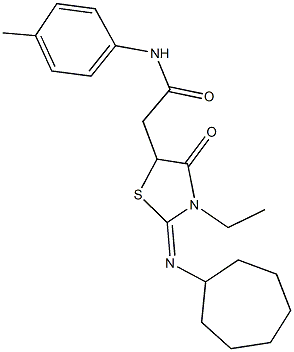 2-[2-(cycloheptylimino)-3-ethyl-4-oxo-1,3-thiazolidin-5-yl]-N-(4-methylphenyl)acetamide Structure
