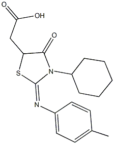 {3-cyclohexyl-2-[(4-methylphenyl)imino]-4-oxo-1,3-thiazolidin-5-yl}acetic acid 化学構造式
