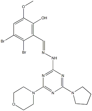 2,3-dibromo-6-hydroxy-5-methoxybenzaldehyde [4-(4-morpholinyl)-6-(1-pyrrolidinyl)-1,3,5-triazin-2-yl]hydrazone 结构式