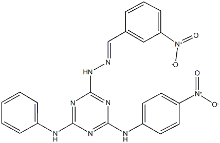 3-nitrobenzaldehyde (4-anilino-6-{4-nitroanilino}-1,3,5-triazin-2-yl)hydrazone 化学構造式