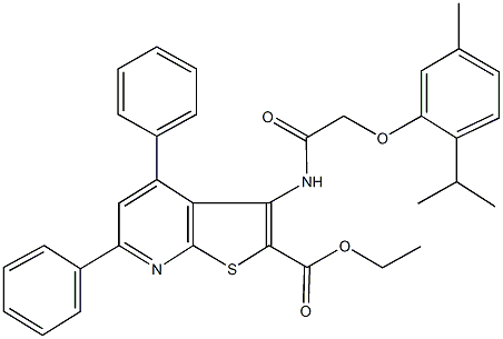 ethyl 3-{[(2-isopropyl-5-methylphenoxy)acetyl]amino}-4,6-diphenylthieno[2,3-b]pyridine-2-carboxylate,664310-94-5,结构式