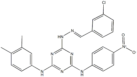 3-chlorobenzaldehyde (4-(3,4-dimethylanilino)-6-{4-nitroanilino}-1,3,5-triazin-2-yl)hydrazone|