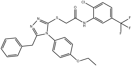 2-{[5-benzyl-4-(4-ethoxyphenyl)-4H-1,2,4-triazol-3-yl]sulfanyl}-N-[2-chloro-5-(trifluoromethyl)phenyl]acetamide,664312-30-5,结构式