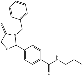 4-(3-benzyl-4-oxo-1,3-thiazolidin-2-yl)-N-propylbenzamide 化学構造式