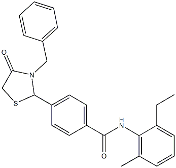 4-(3-benzyl-4-oxo-1,3-thiazolidin-2-yl)-N-(2-ethyl-6-methylphenyl)benzamide Structure