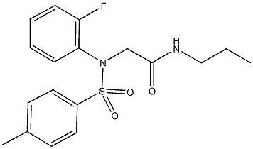 2-{2-fluoro[(4-methylphenyl)sulfonyl]anilino}-N-propylacetamide Struktur