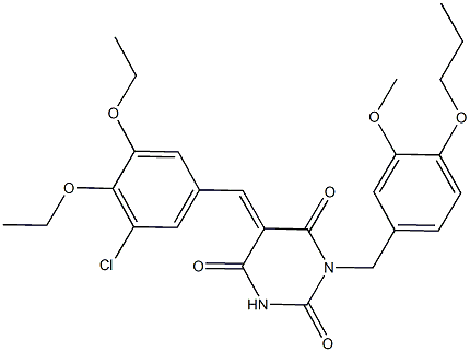5-(3-chloro-4,5-diethoxybenzylidene)-1-(3-methoxy-4-propoxybenzyl)-2,4,6(1H,3H,5H)-pyrimidinetrione,664316-72-7,结构式