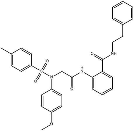 2-[({4-methoxy[(4-methylphenyl)sulfonyl]anilino}acetyl)amino]-N-(2-phenylethyl)benzamide Struktur