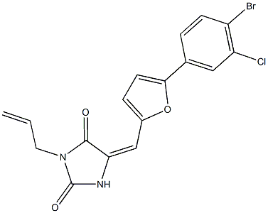 3-allyl-5-{[5-(4-bromo-3-chlorophenyl)-2-furyl]methylene}-2,4-imidazolidinedione Structure
